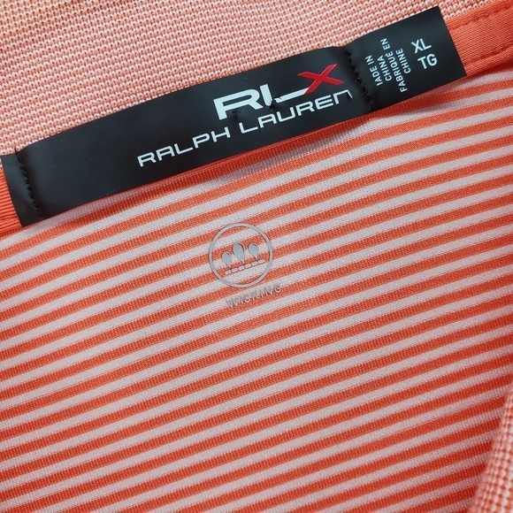 RLX Ralph Lauren Golf Polo Shirt Orange Wht Micro Stripe XL Performance Wicking - Picture 8 of 13